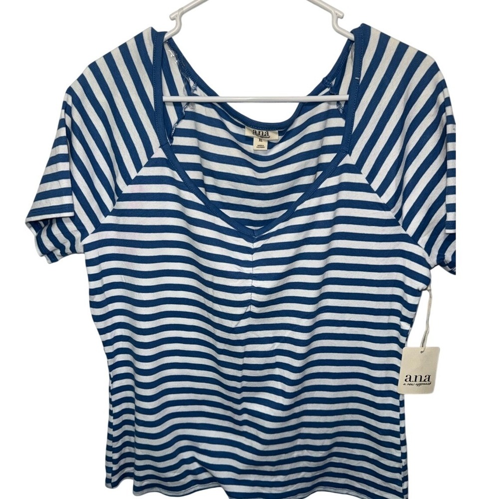 a.n.a Blue and White Striped Short Sleeve Tee size XL